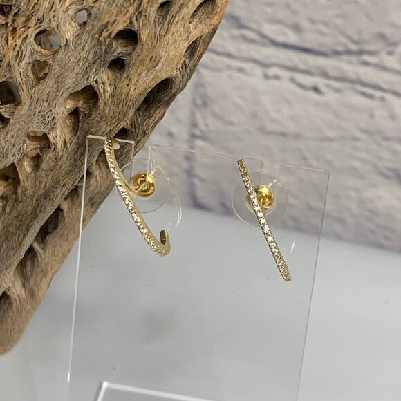 Gold Plated Cubic Zirconia 925 Suspender Cuff Earrings - Picture 2 of 5